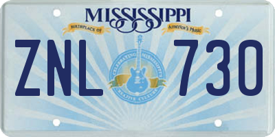 MS license plate ZNL730