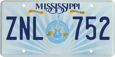 MS license plate ZNL752