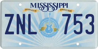 MS license plate ZNL753