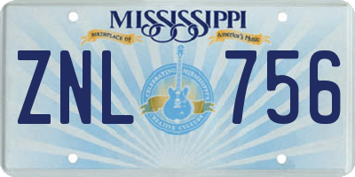 MS license plate ZNL756