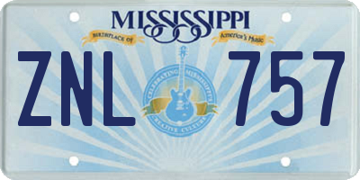 MS license plate ZNL757