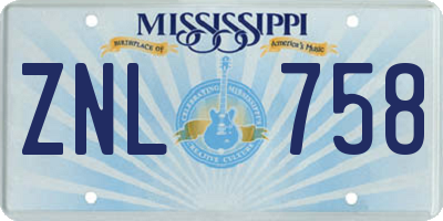 MS license plate ZNL758