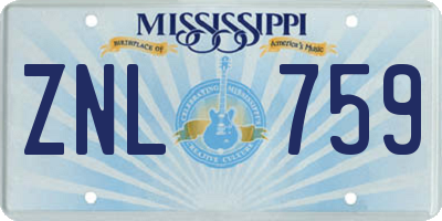 MS license plate ZNL759
