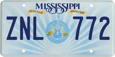 MS license plate ZNL772