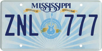 MS license plate ZNL777