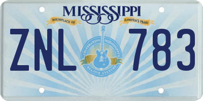 MS license plate ZNL783