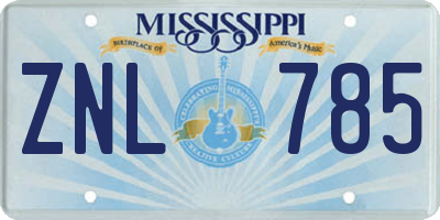 MS license plate ZNL785