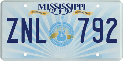 MS license plate ZNL792