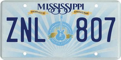 MS license plate ZNL807