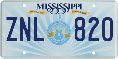 MS license plate ZNL820