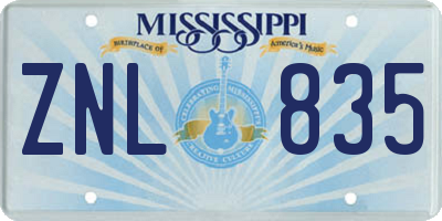 MS license plate ZNL835