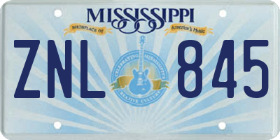 MS license plate ZNL845
