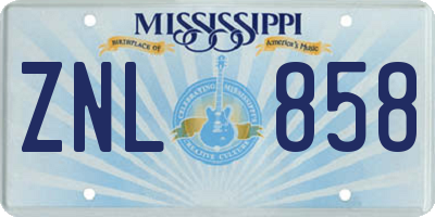 MS license plate ZNL858