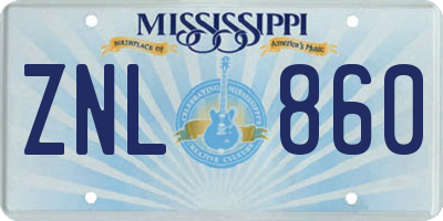 MS license plate ZNL860