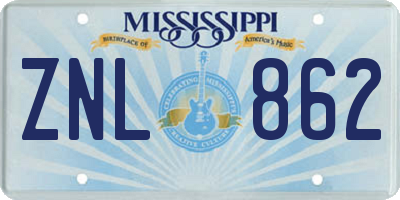 MS license plate ZNL862