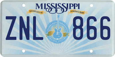 MS license plate ZNL866
