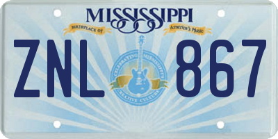 MS license plate ZNL867