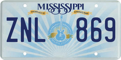 MS license plate ZNL869