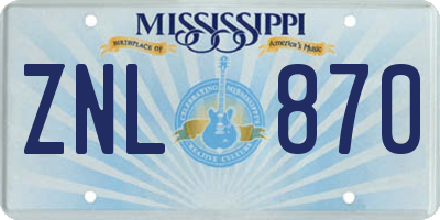 MS license plate ZNL870