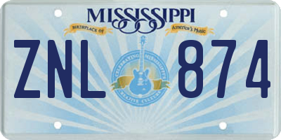 MS license plate ZNL874