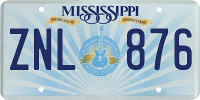 MS license plate ZNL876