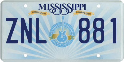 MS license plate ZNL881