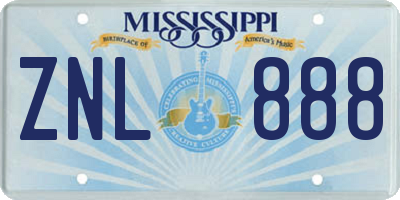 MS license plate ZNL888