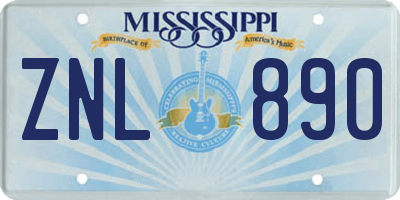 MS license plate ZNL890