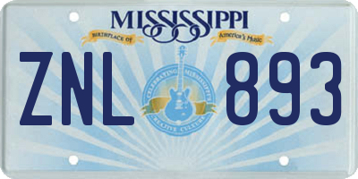 MS license plate ZNL893