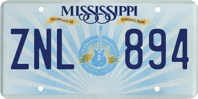 MS license plate ZNL894