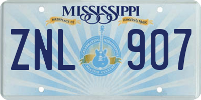 MS license plate ZNL907