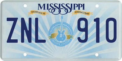 MS license plate ZNL910