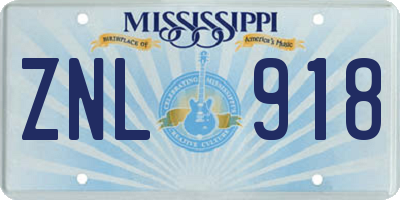 MS license plate ZNL918