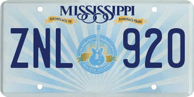 MS license plate ZNL920