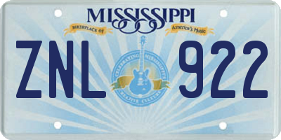MS license plate ZNL922