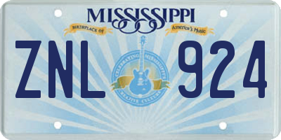 MS license plate ZNL924