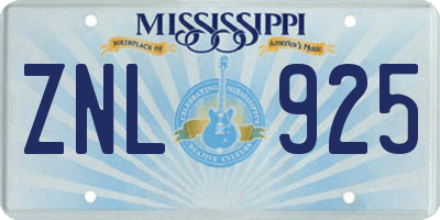 MS license plate ZNL925