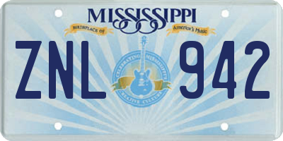 MS license plate ZNL942