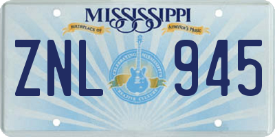 MS license plate ZNL945