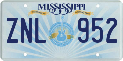 MS license plate ZNL952