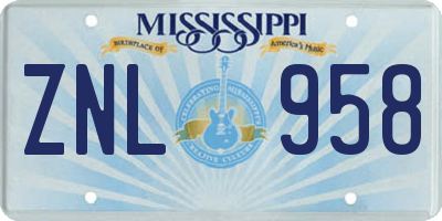 MS license plate ZNL958