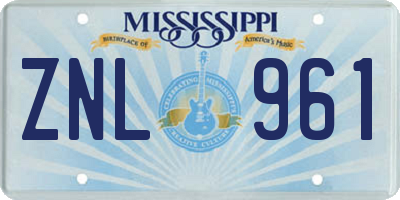 MS license plate ZNL961