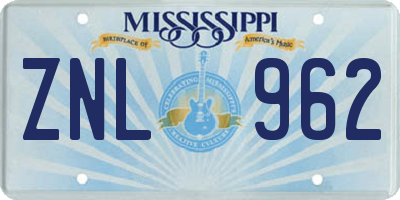 MS license plate ZNL962