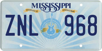 MS license plate ZNL968