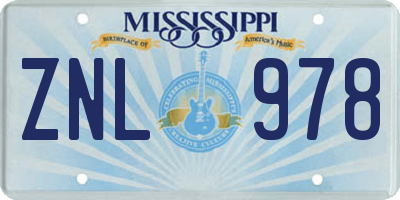 MS license plate ZNL978