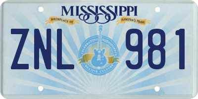 MS license plate ZNL981