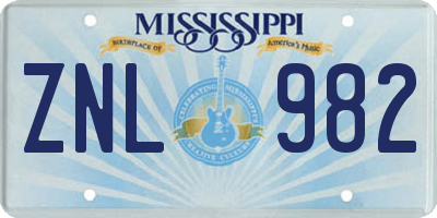 MS license plate ZNL982