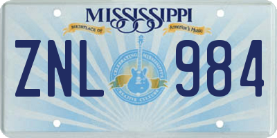 MS license plate ZNL984
