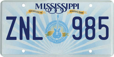 MS license plate ZNL985