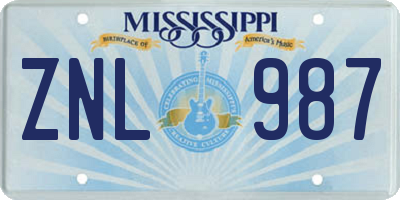 MS license plate ZNL987